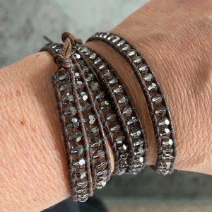 Chan Luu Gray Crystal & Leather Wrap Bracelet